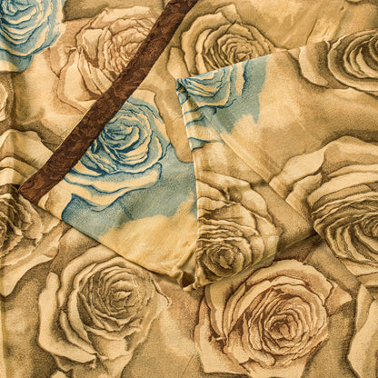 Sanskriti Vintage Brown Pure Crepe Silk Saree Digital Print 6.5+YD Floral Fabric