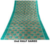 Sanskriti Vintage Gray-Green Pure Bamboo Saree HandBlock Kalamkari 6+YD Fabric
