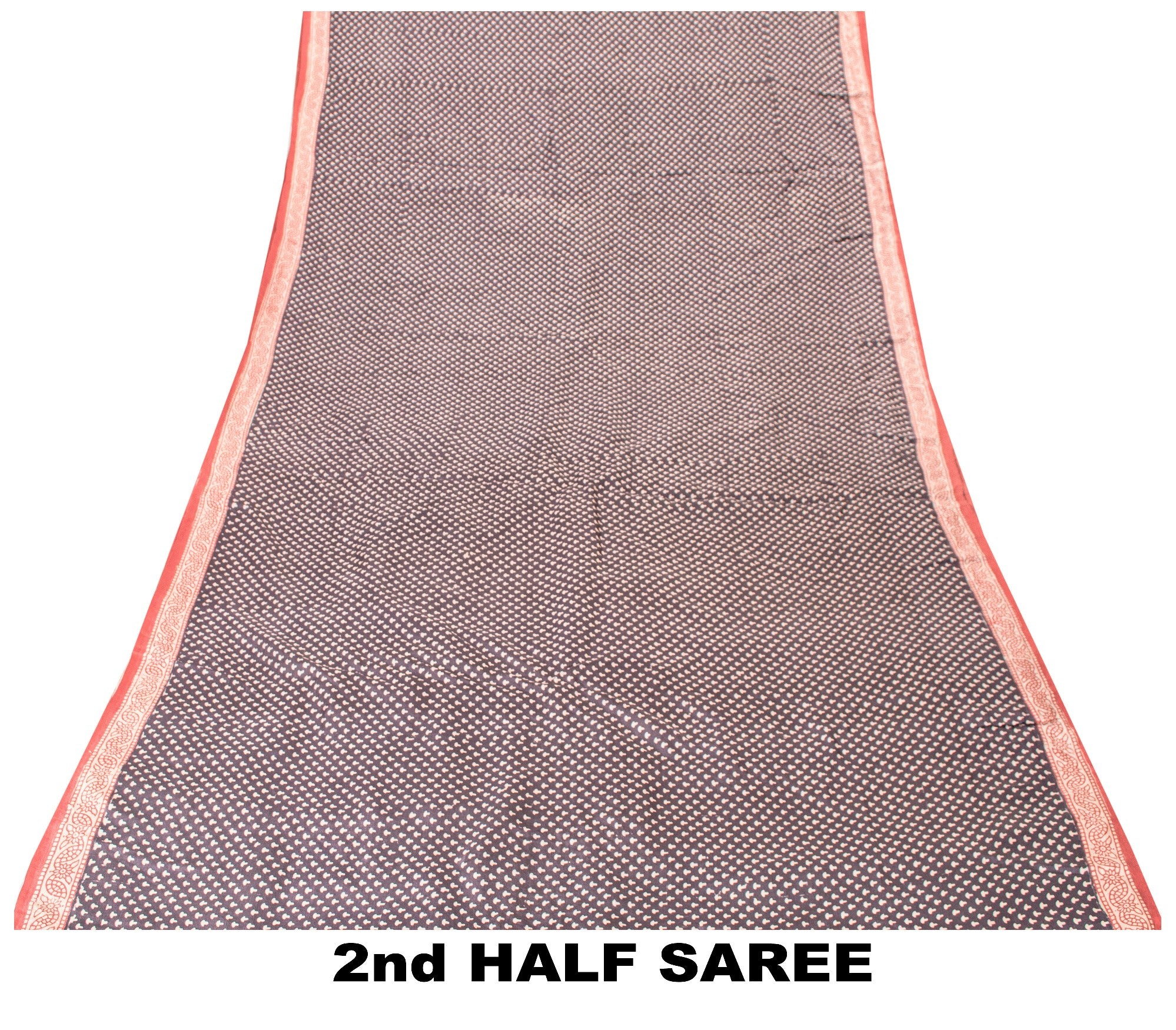 Sanskriti Vintage Sari Black-Red Pure Bamboo Silk Saree Hand Block 6.5+YD Fabric