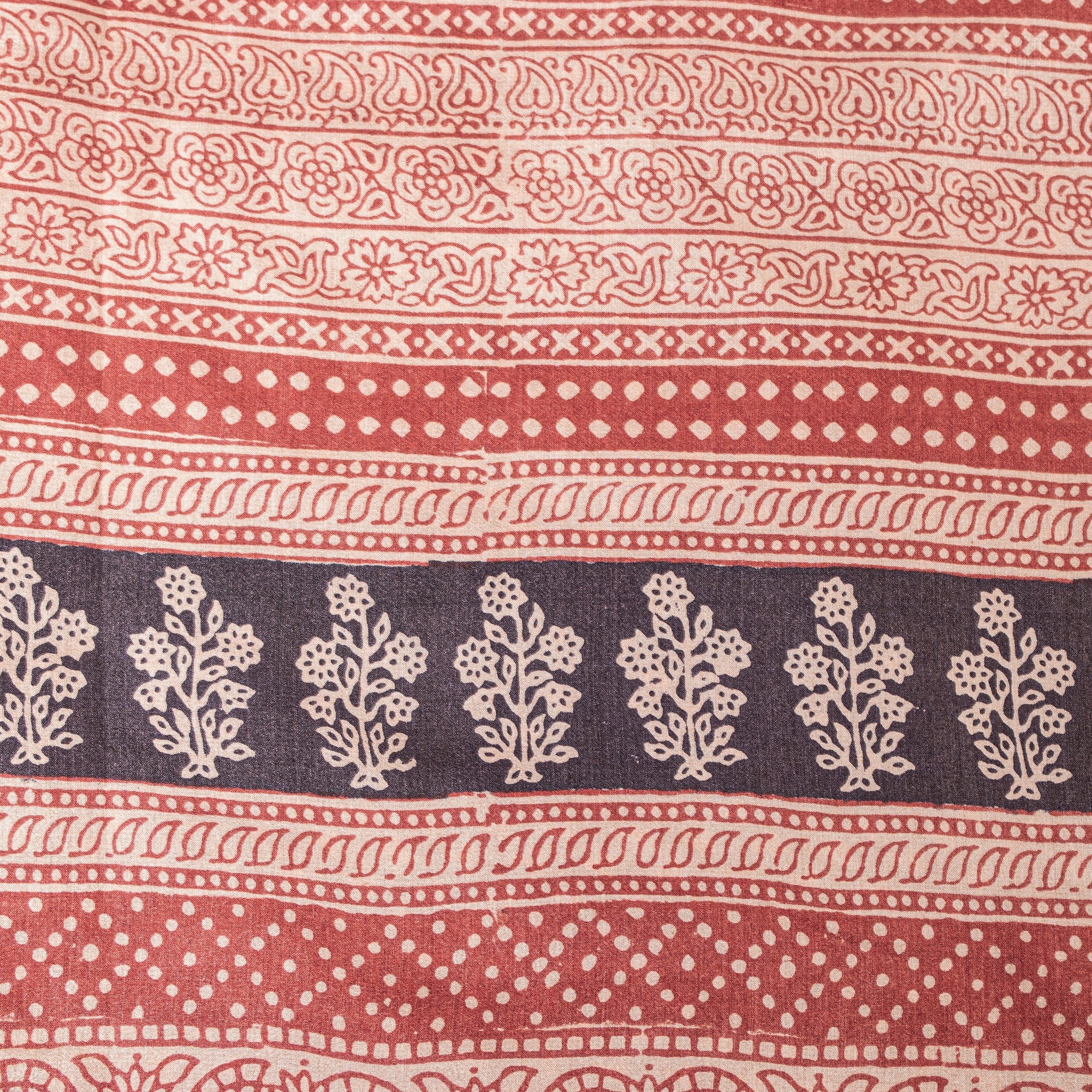 Sanskriti Vintage Sari Black-Red Pure Bamboo Silk Saree Hand Block 6.5+YD Fabric