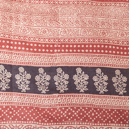 Sanskriti Vintage Sari Black-Red Pure Bamboo Silk Saree Hand Block 6.5+YD Fabric