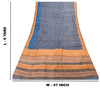 Sanskriti Vintage Sari Grayish Blue Pure Bamboo Silk Saree Hand Block Print 6+YD