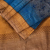 Sanskriti Vintage Sari Grayish Blue Pure Bamboo Silk Saree Hand Block Print 6+YD