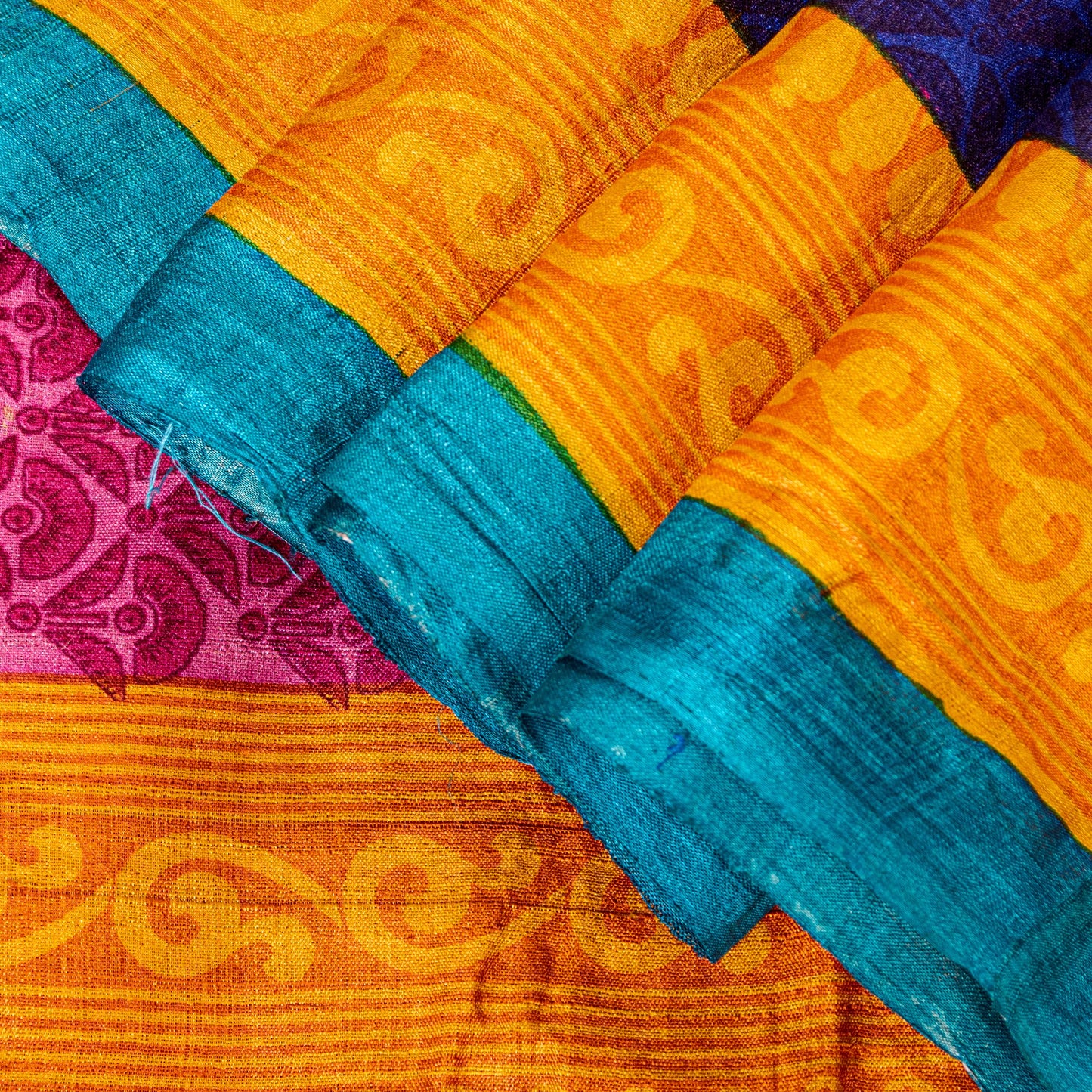 Sanskriti Vintage Saree Pink-Yellow 100% Pure Bamboo Silk Saree Hand Block Print 5.97 Fabric Create Dresses, Kaftan, Skirt, Tops, Projects