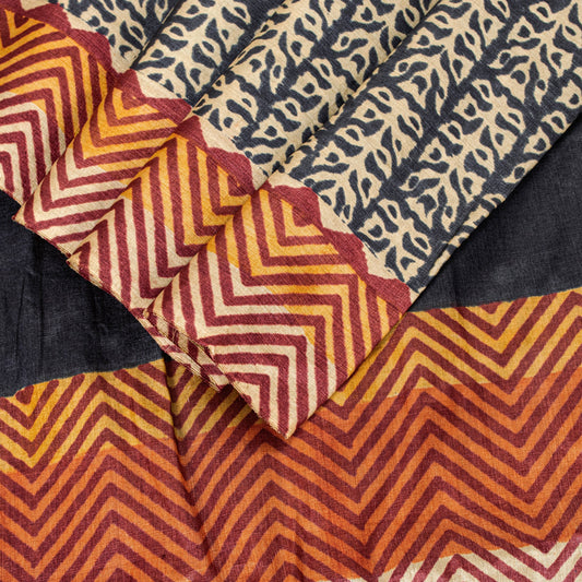 Sanskriti Vintage Black Pure Bamboo Silk Saree Bagru Hand Block Print 6+YD Sari