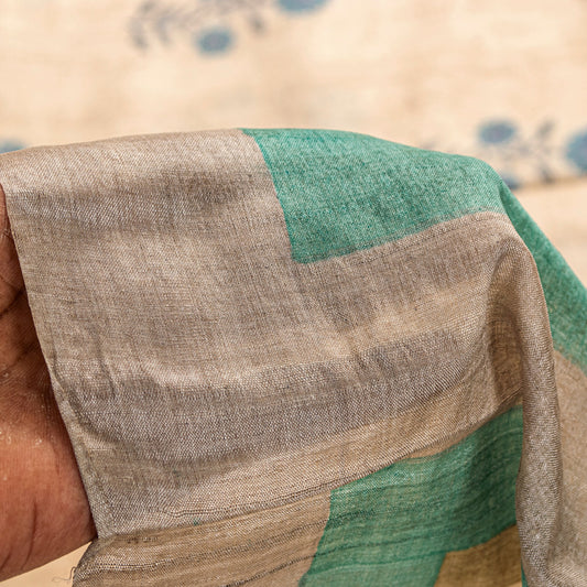 Sanskriti Vintage Ivory Pure Bamboo Silk Saree HandBlock Print 6YD Floral Fabric