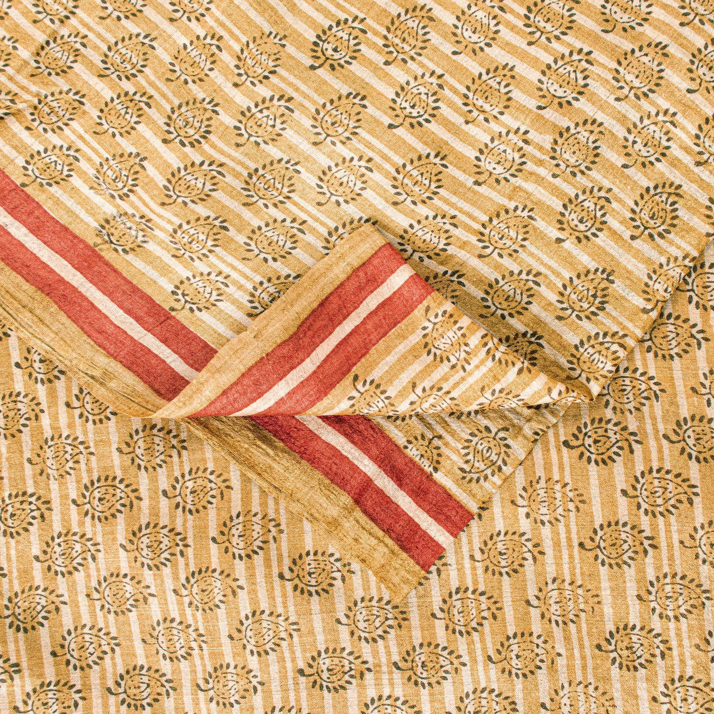 Sanskriti Vintage Sari Golden Yellow 100%Pure Bamboo Saree Hand Block 6YD Fabric