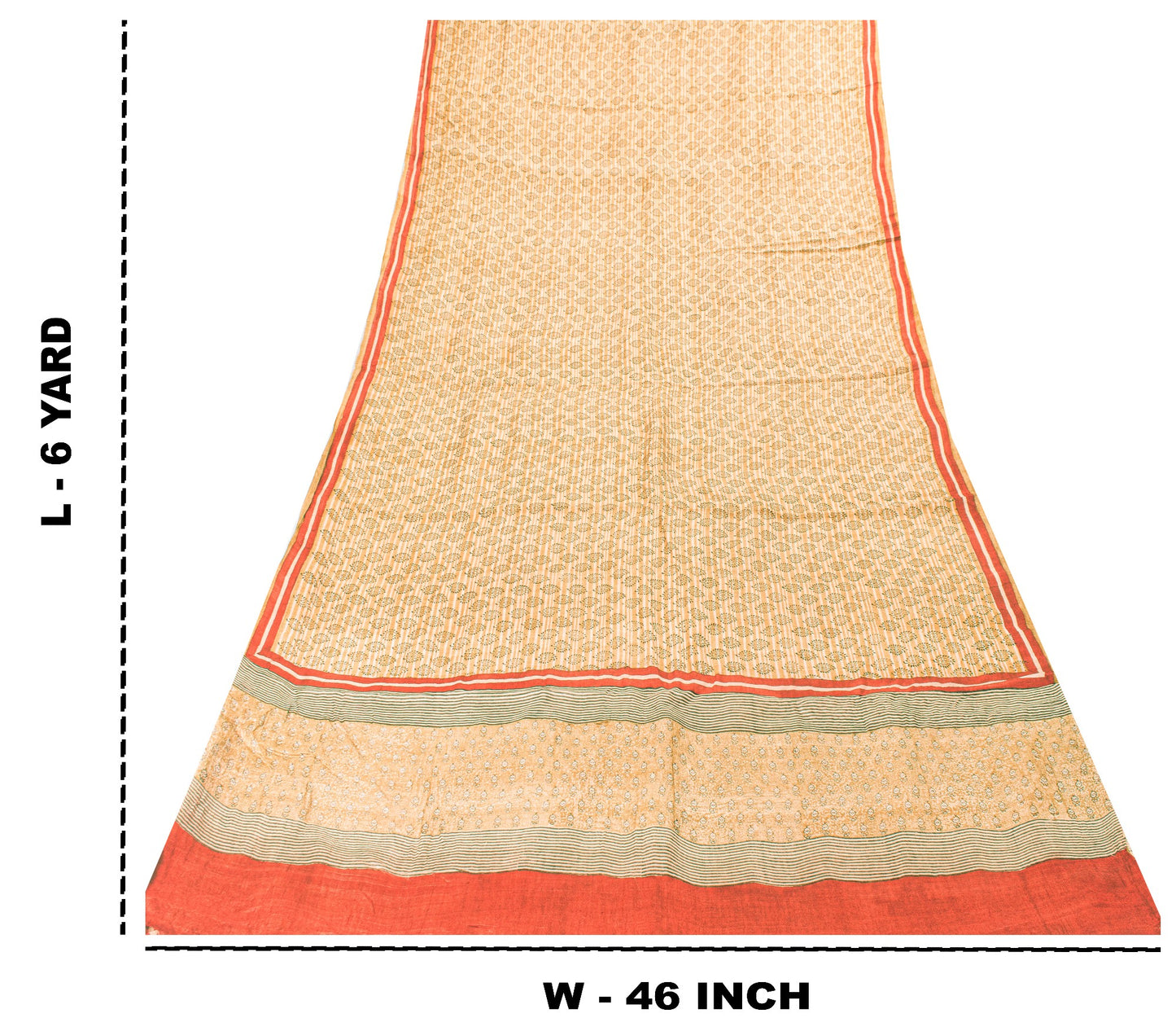 Sanskriti Vintage Sari Golden Yellow 100%Pure Bamboo Saree Hand Block 6YD Fabric