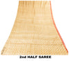 Sanskriti Vintage Sari Golden Yellow 100%Pure Bamboo Saree Hand Block 6YD Fabric