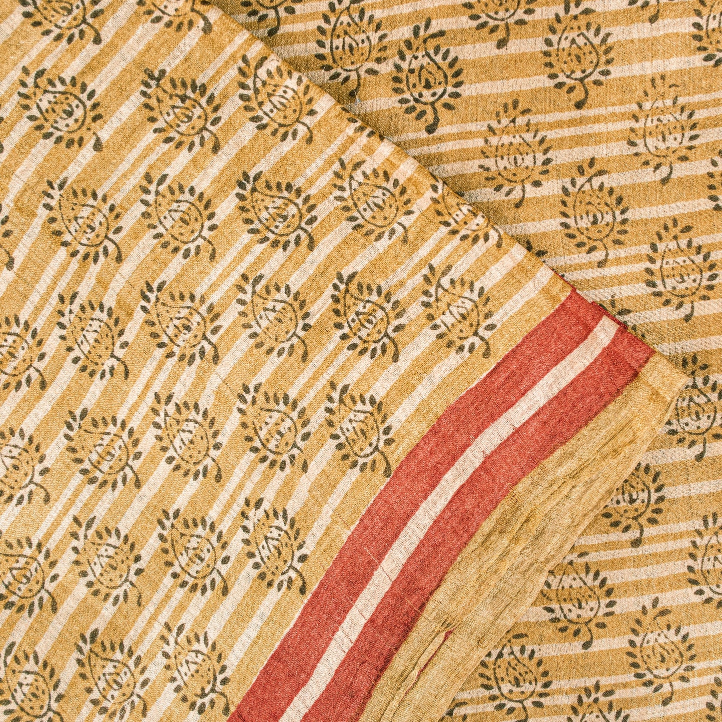 Sanskriti Vintage Sari Golden Yellow 100%Pure Bamboo Saree Hand Block 6YD Fabric
