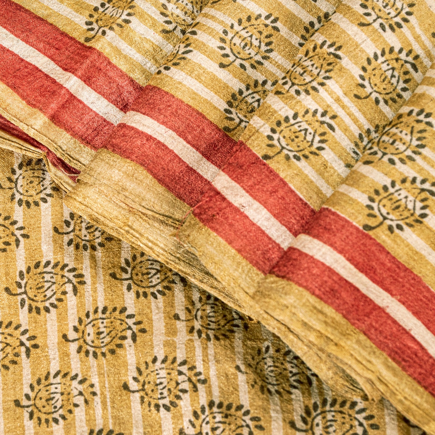 Sanskriti Vintage Sari Golden Yellow 100%Pure Bamboo Saree Hand Block 6YD Fabric