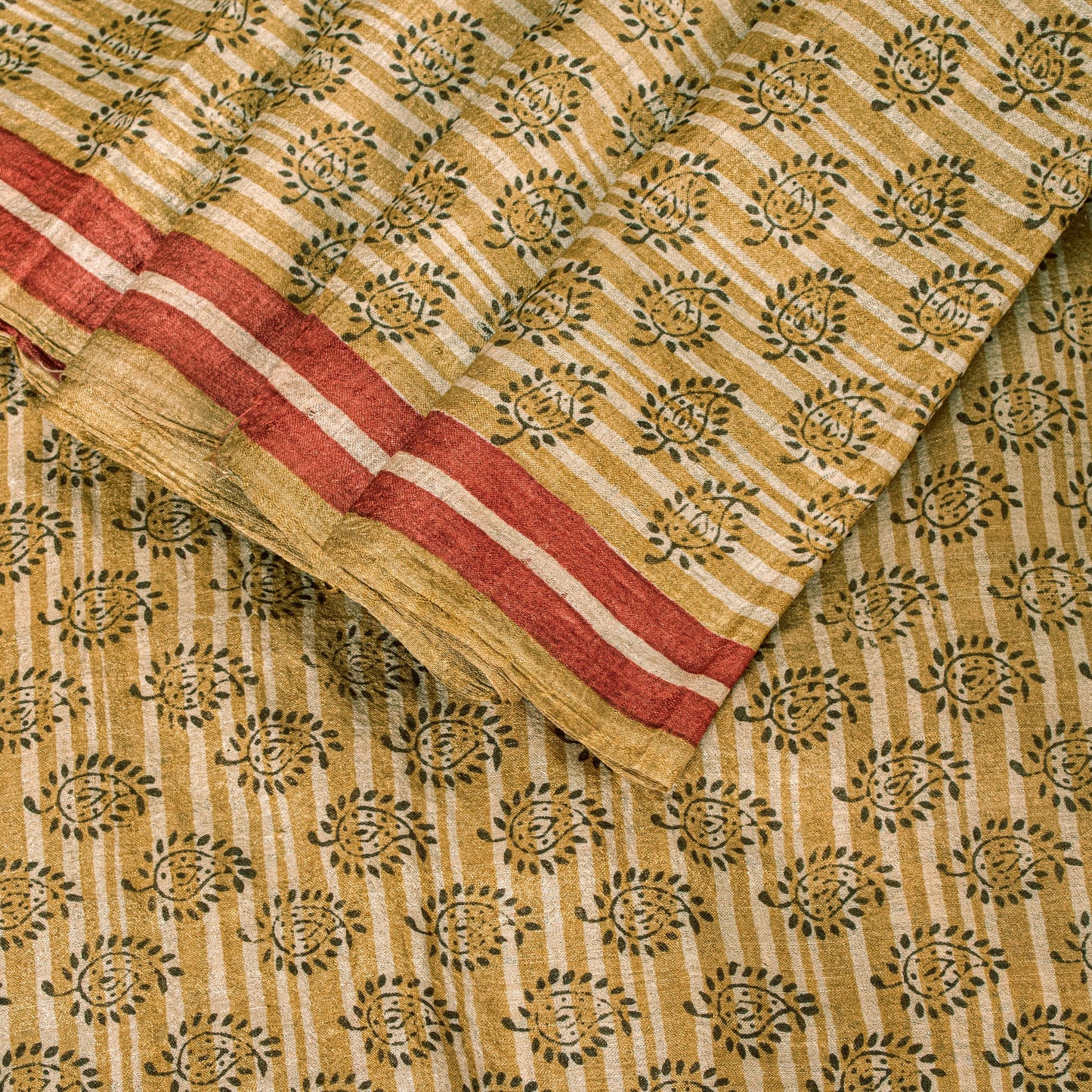 Sanskriti Vintage Sari Golden Yellow 100%Pure Bamboo Saree Hand Block 6YD Fabric