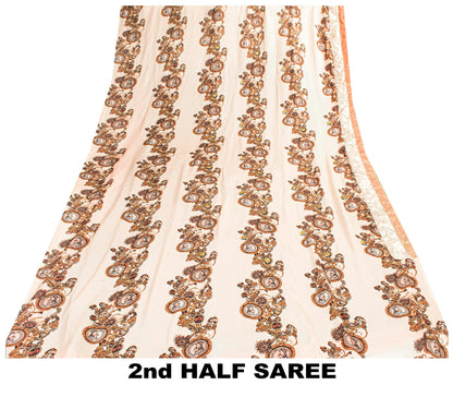 Sanskriti Vintage Black-Ivory Pure Silk Saree Beads Digital 5+YD Sari Blouse Pc