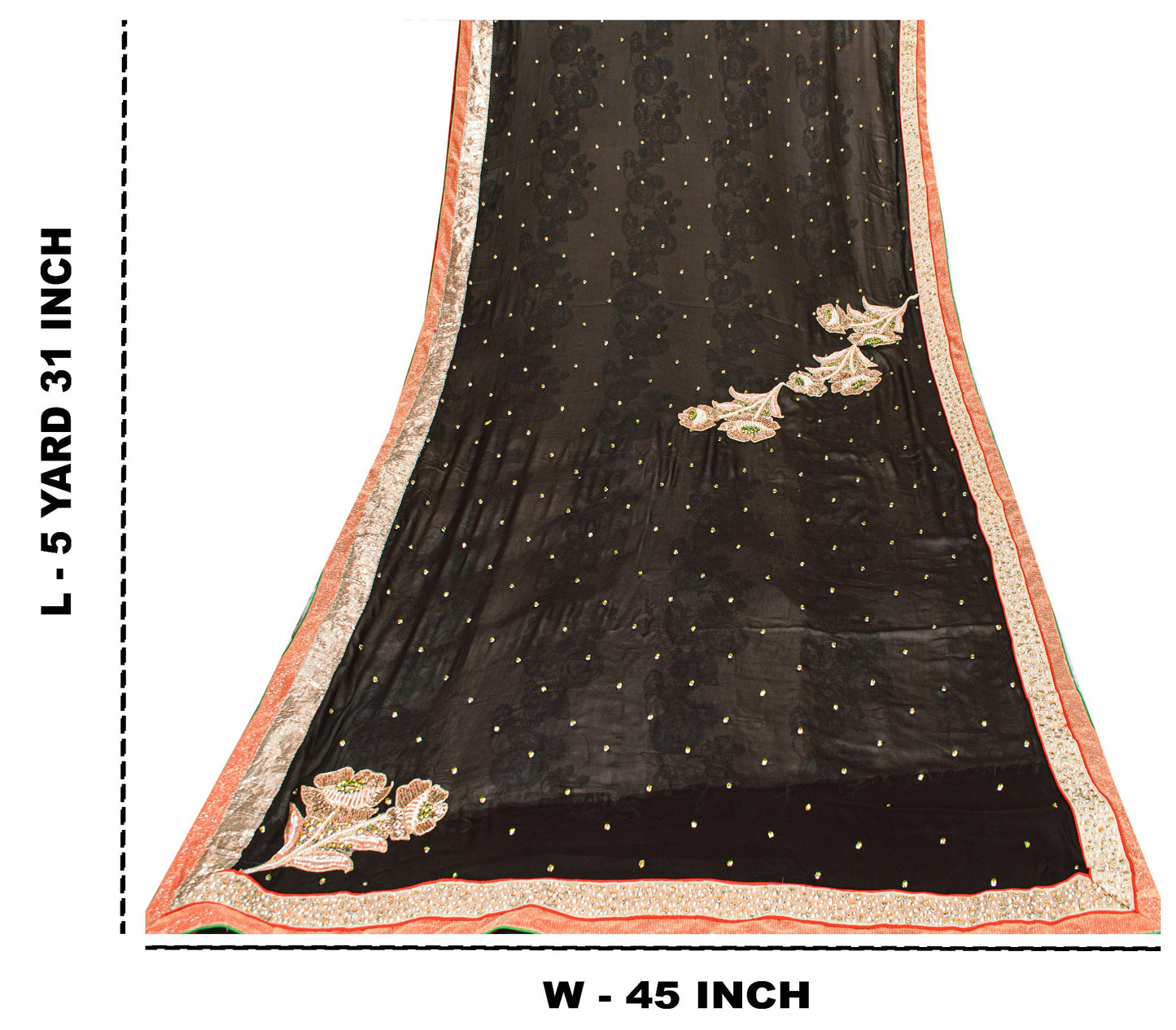 Sanskriti Vintage Black-Ivory Pure Silk Saree Beads Digital 5+YD Sari Blouse Pc