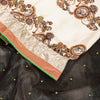 Sanskriti Vintage Black-Ivory Pure Silk Saree Beads Digital 5+YD Sari Blouse Pc