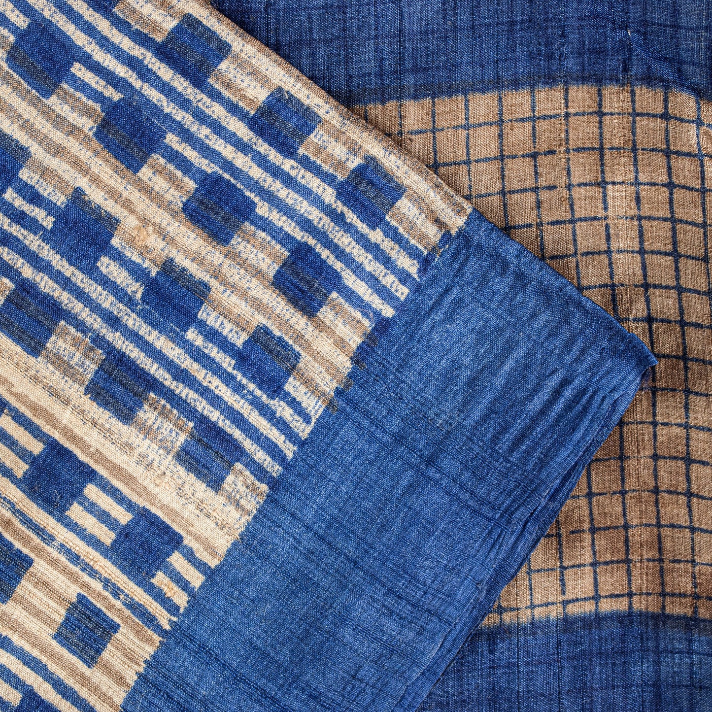 Sanskriti Vintage Blue-Ivory Pure Bamboo Silk Bagru Saree Hand Block 6+YD Sari