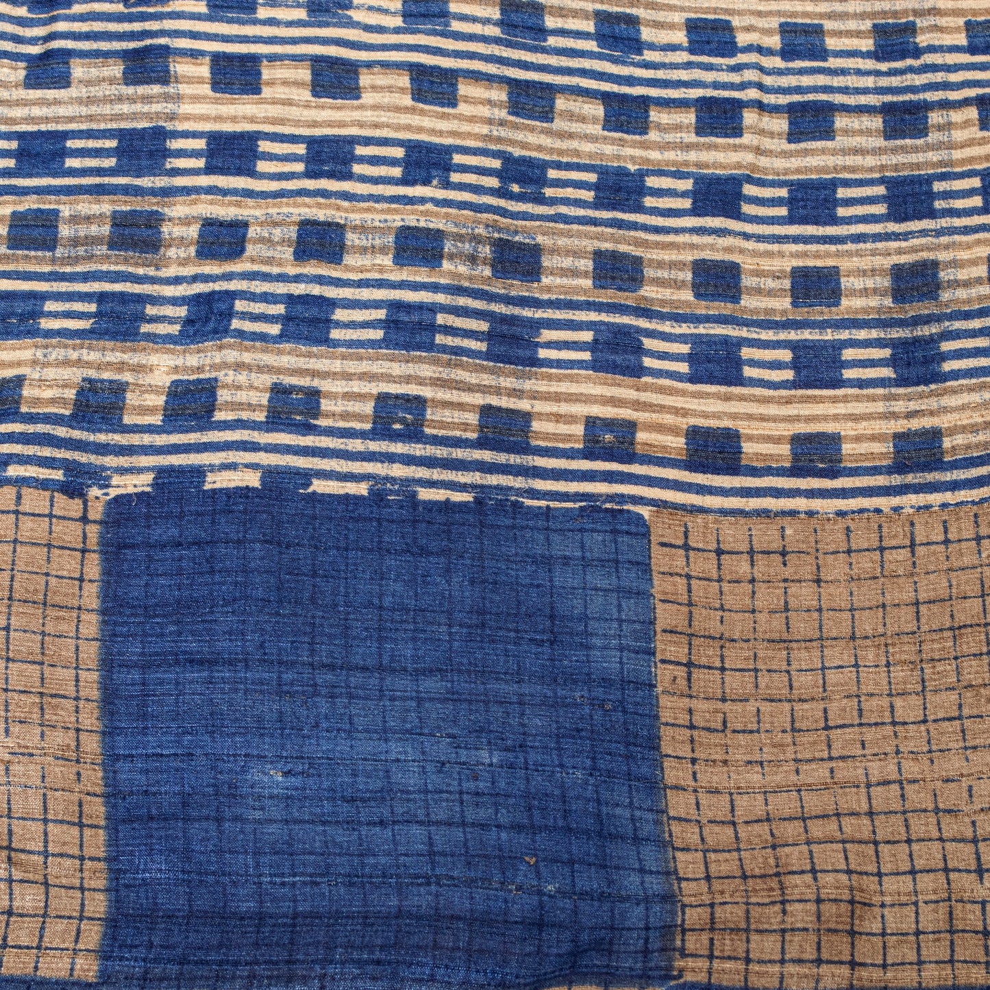 Sanskriti Vintage Blue-Ivory Pure Bamboo Silk Bagru Saree Hand Block 6+YD Sari