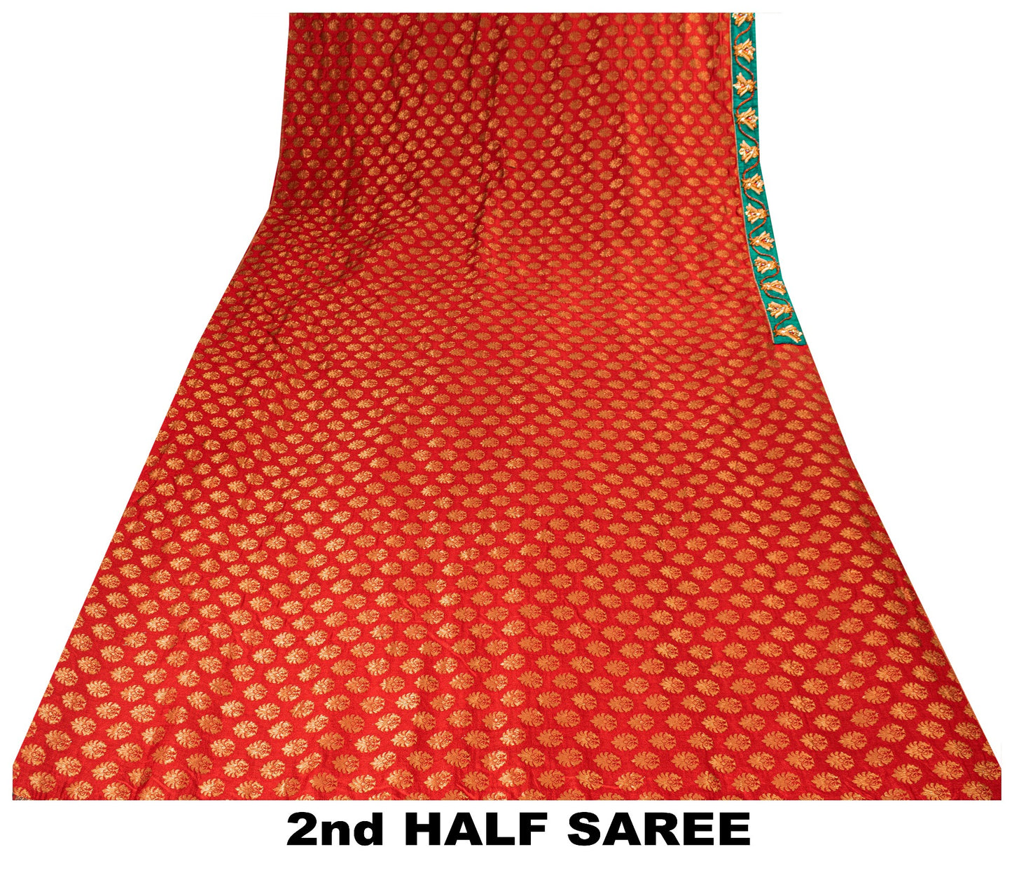 Sanskriti Vintage Red Pure Silk Net Saree Bead Woven 6+YD SariFabric & Blouse Pc