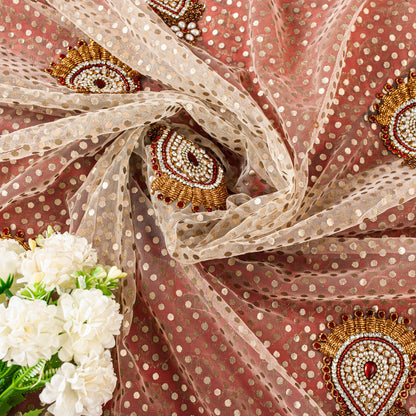 Sanskriti Vintage Red Pure Silk Net Saree Bead Woven 6+YD SariFabric & Blouse Pc