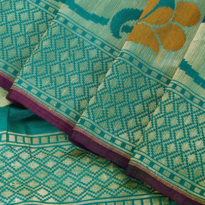 Sanskriti Vintage Blue Pure Silk Saree Brocade Woven 6+YD Sari Fabric &Blouse Pc