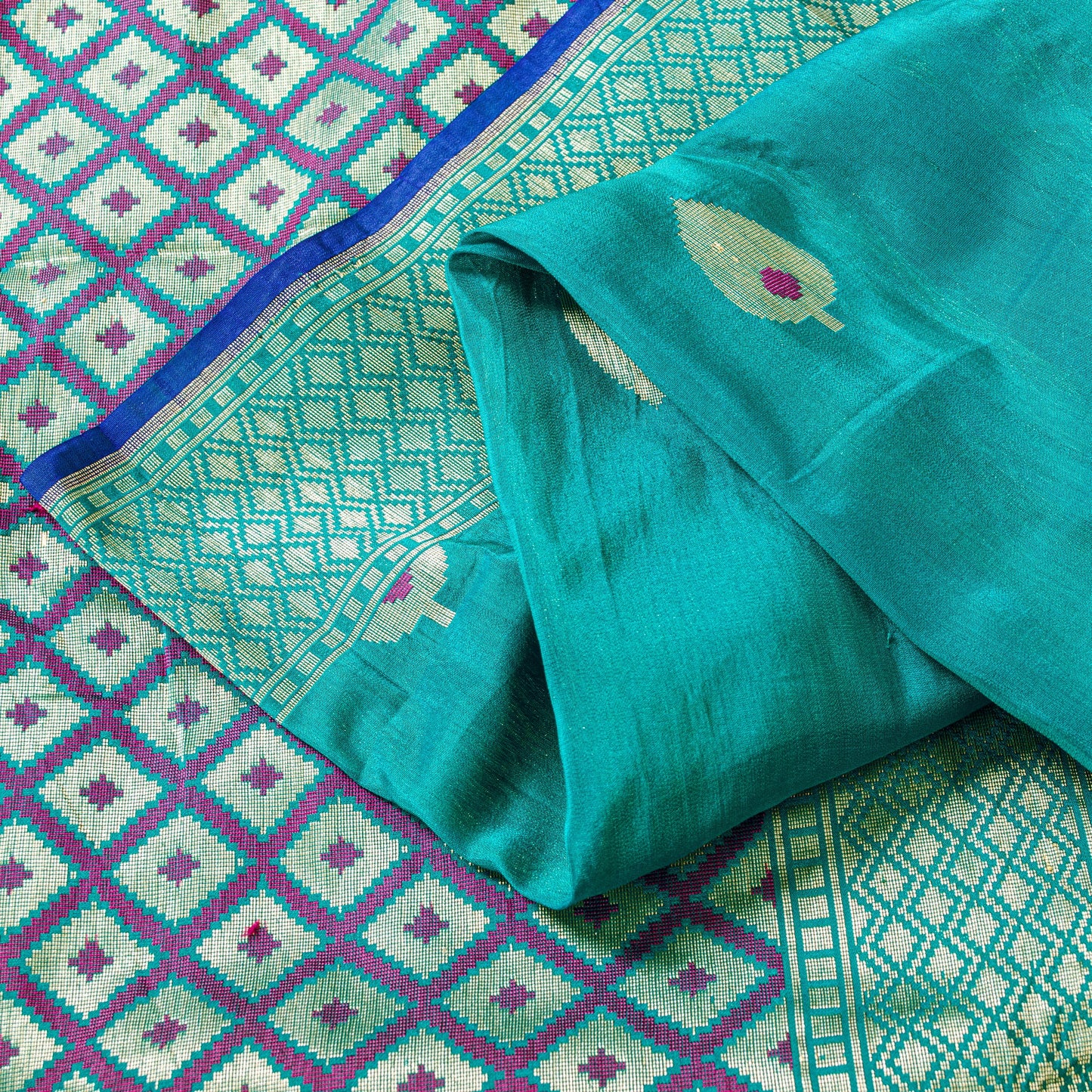 Sanskriti Vintage Blue Pure Silk Saree Brocade Woven 6+YD Sari Fabric &Blouse Pc