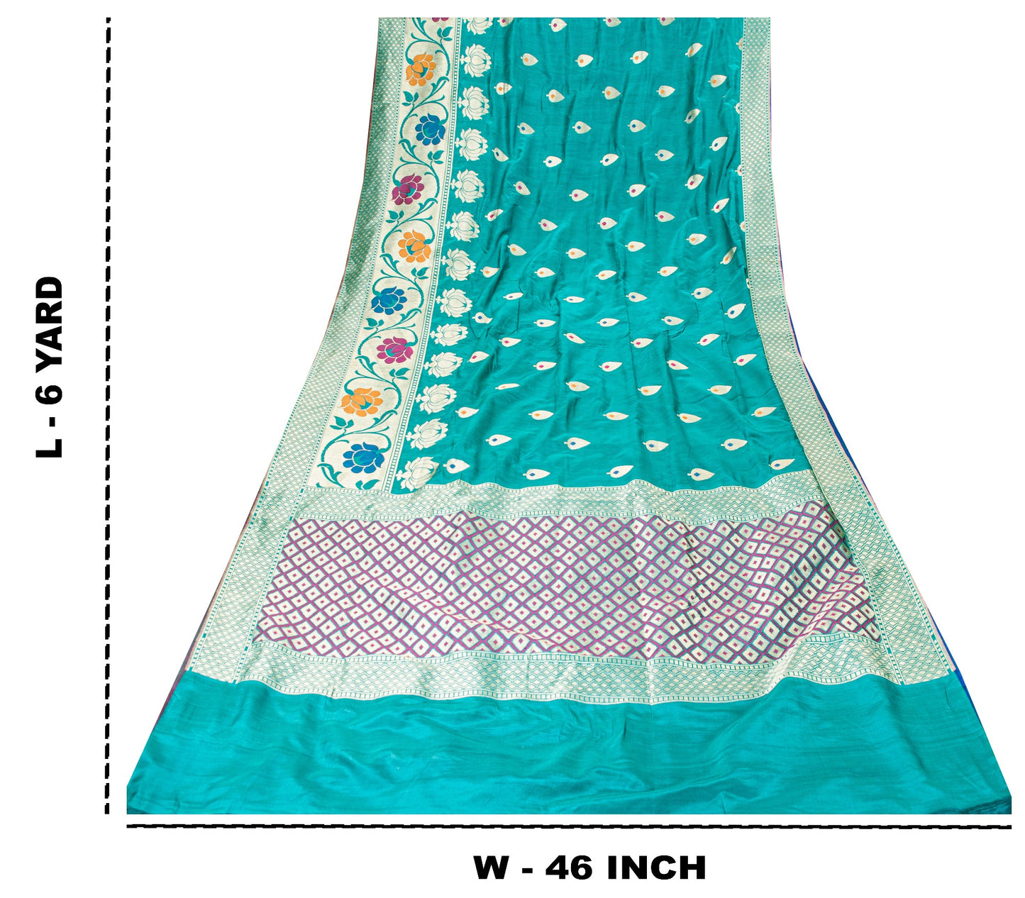Sanskriti Vintage Blue Pure Silk Saree Brocade Woven 6+YD Sari Fabric &Blouse Pc