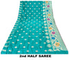 Sanskriti Vintage Blue Pure Silk Saree Brocade Woven 6+YD Sari Fabric &Blouse Pc