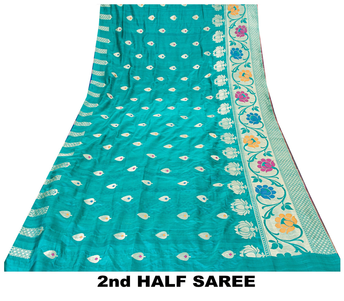 Sanskriti Vintage Blue Pure Silk Saree Brocade Woven 6+YD Sari Fabric &Blouse Pc