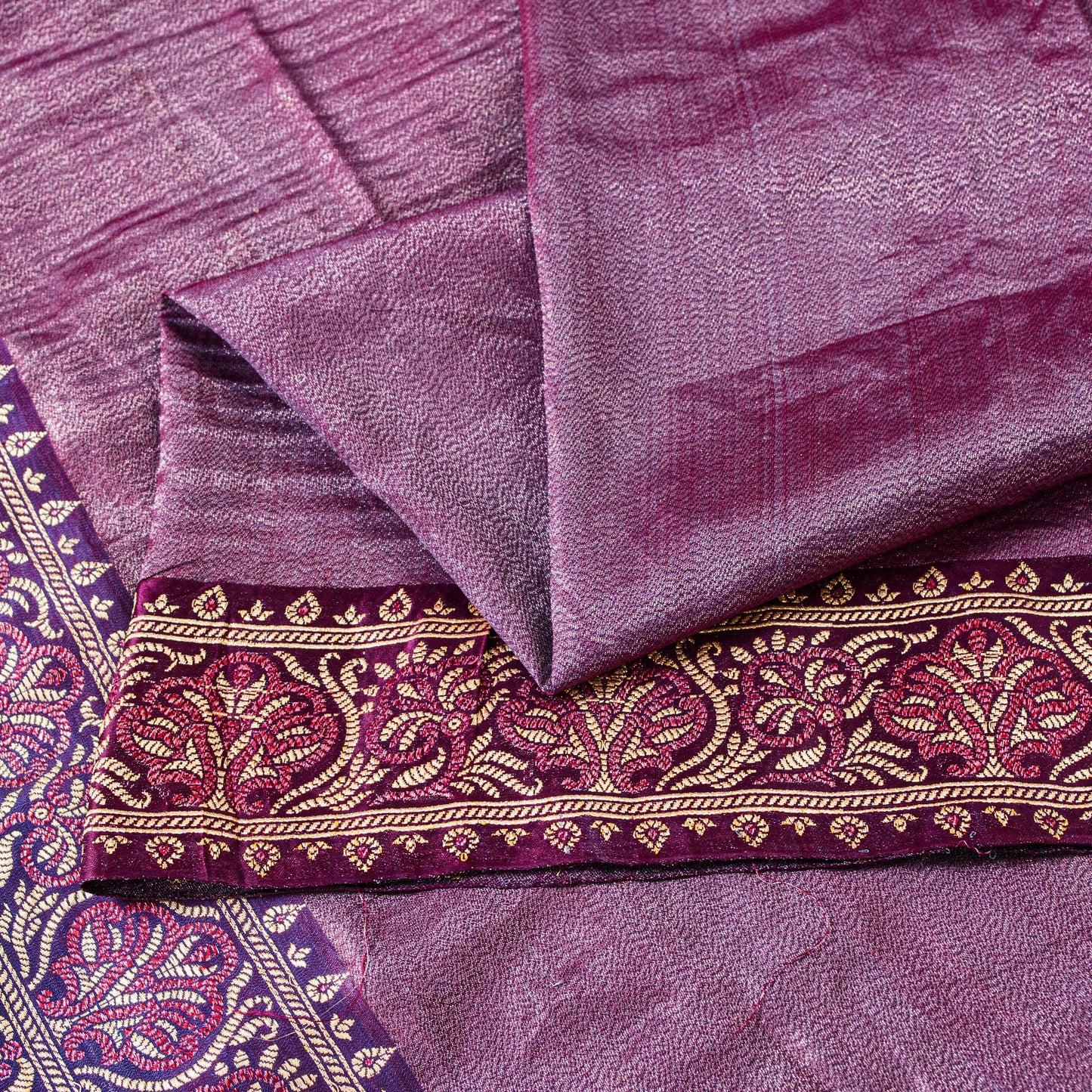 Sanskriti Vintage Purple Saree With Blouse Pc 100% Pure Silk Saree Brocade Woven 5.5+Yd Craft Fabric Create-Floral Dresses, Kaftan, Skirts