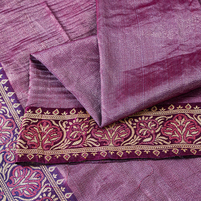Sanskriti Vintage Purple Saree With Blouse Pc 100% Pure Silk Saree Brocade Woven 5.5+Yd Craft Fabric Create-Floral Dresses, Kaftan, Skirts