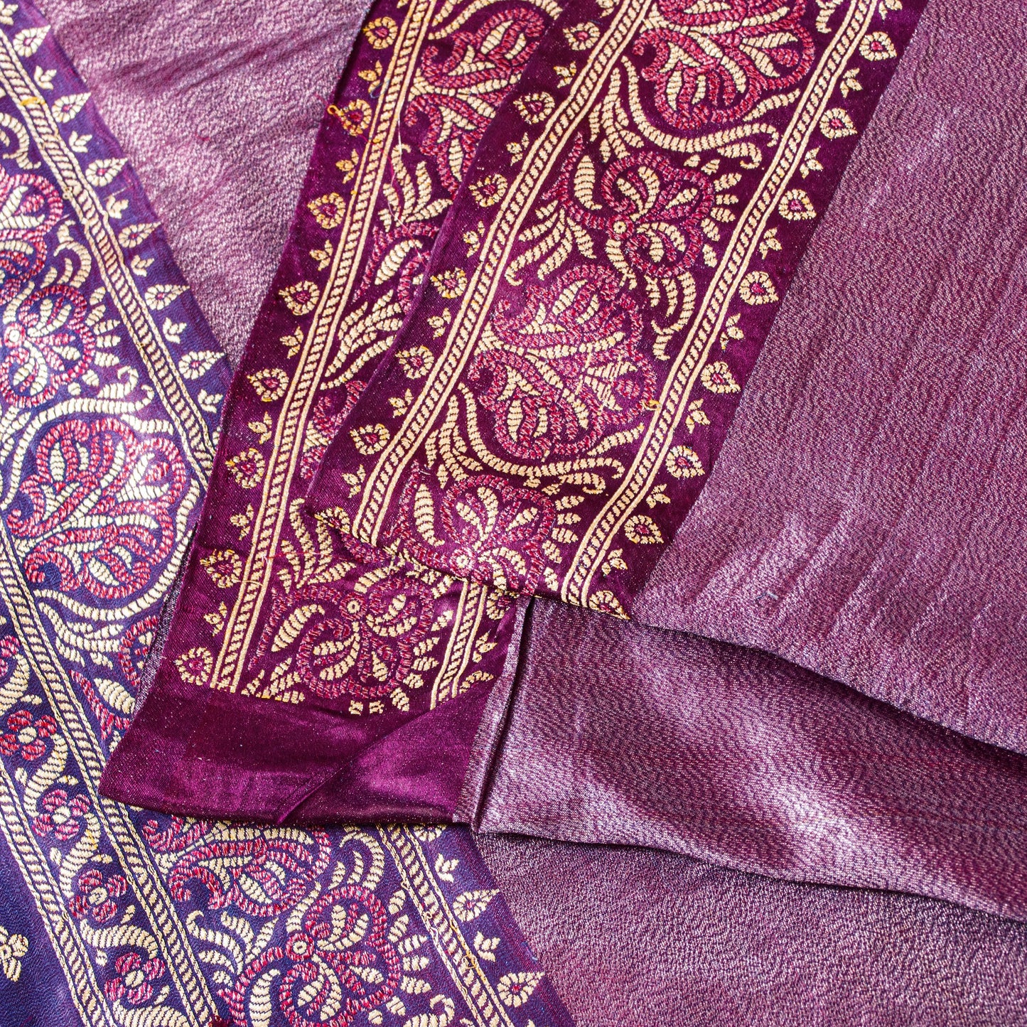 Sanskriti Vintage Purple Saree With Blouse Pc 100% Pure Silk Saree Brocade Woven 5.5+Yd Craft Fabric Create-Floral Dresses, Kaftan, Skirts