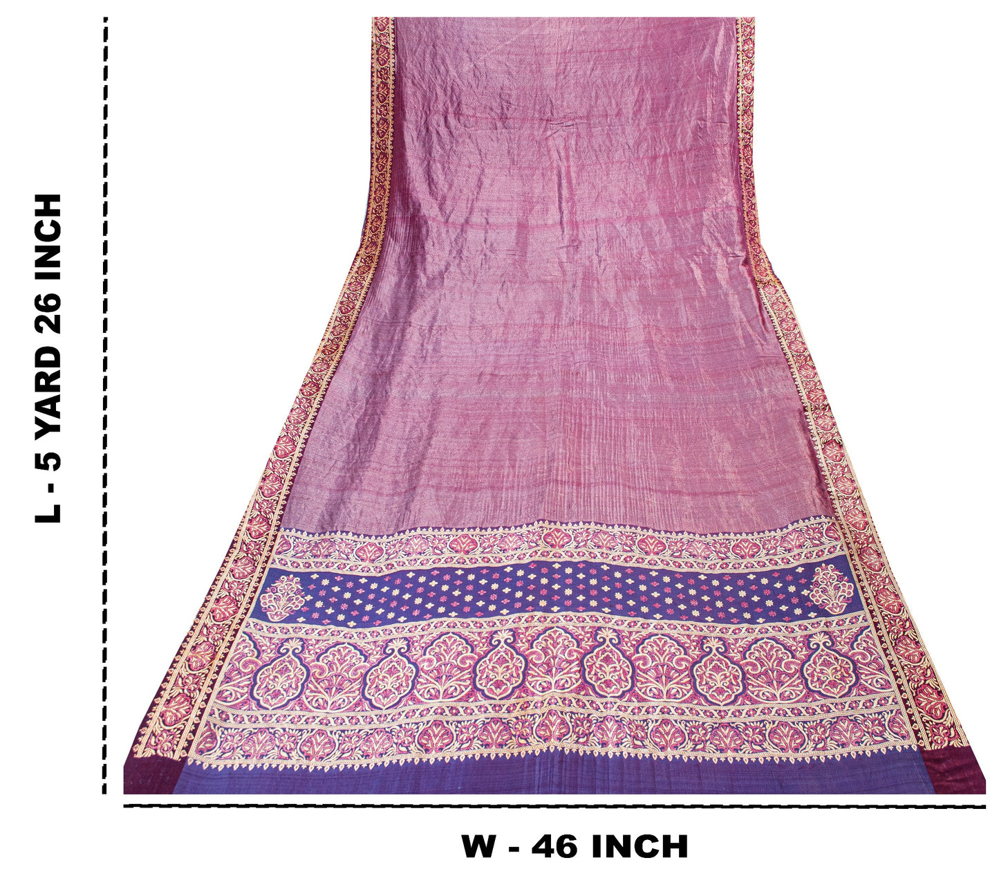 Sanskriti Vintage Purple Saree With Blouse Pc 100% Pure Silk Saree Brocade Woven 5.5+Yd Craft Fabric Create-Floral Dresses, Kaftan, Skirts