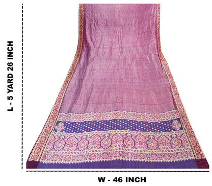 Sanskriti Vintage Purple Saree With Blouse Pc 100% Pure Silk Saree Brocade Woven 5.5+Yd Craft Fabric Create-Floral Dresses, Kaftan, Skirts
