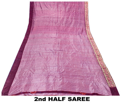 Sanskriti Vintage Purple Saree With Blouse Pc 100% Pure Silk Saree Brocade Woven 5.5+Yd Craft Fabric Create-Floral Dresses, Kaftan, Skirts