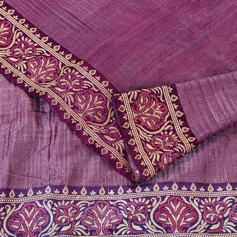 Sanskriti Vintage Purple Saree With Blouse Pc 100% Pure Silk Saree Brocade Woven 5.5+Yd Craft Fabric Create-Floral Dresses, Kaftan, Skirts