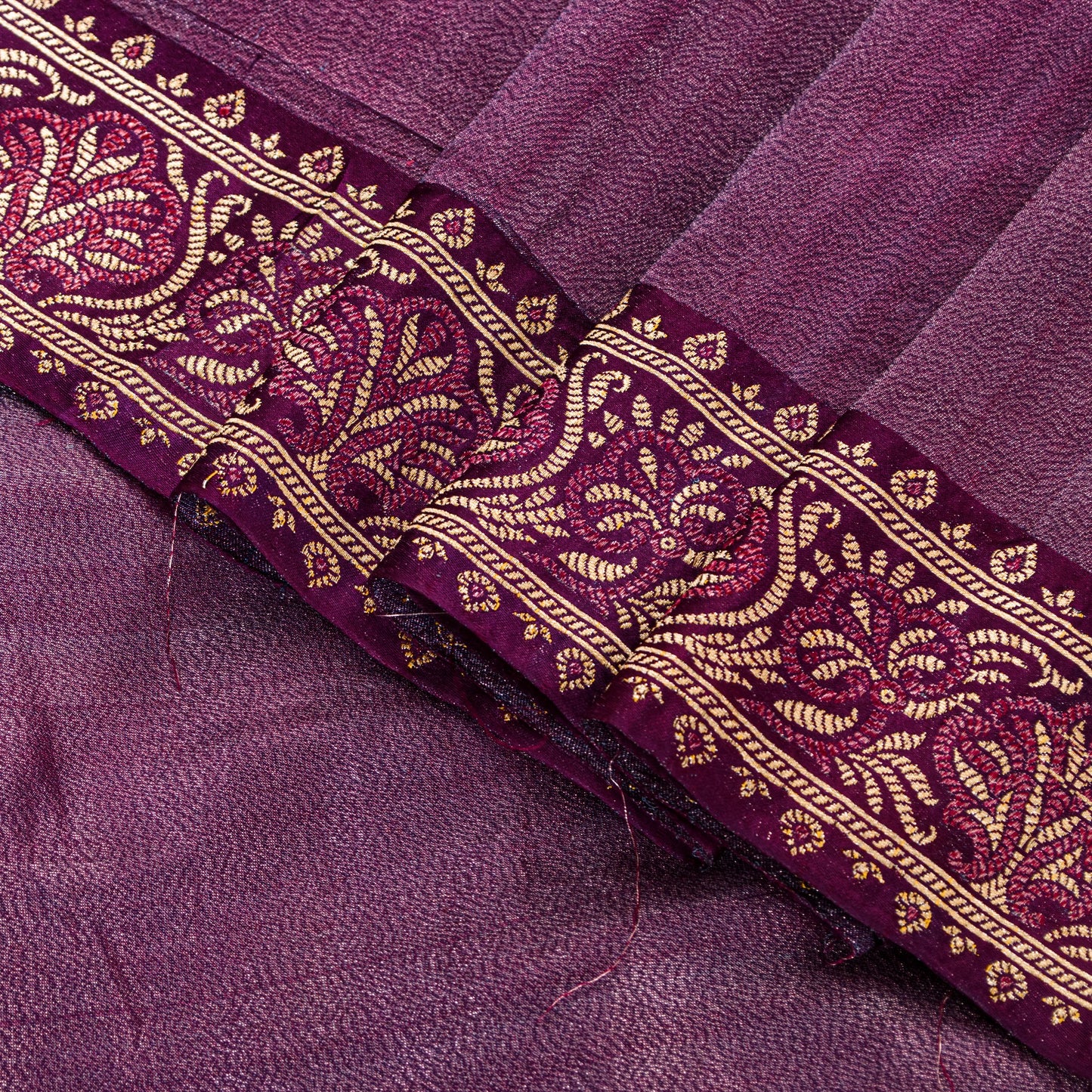 Sanskriti Vintage Purple Saree With Blouse Pc 100% Pure Silk Saree Brocade Woven 5.5+Yd Craft Fabric Create-Floral Dresses, Kaftan, Skirts