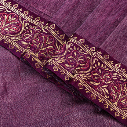 Sanskriti Vintage Purple Saree With Blouse Pc 100% Pure Silk Saree Brocade Woven 5.5+Yd Craft Fabric Create-Floral Dresses, Kaftan, Skirts