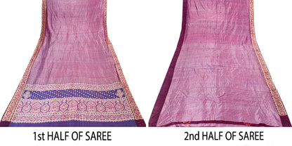 Sanskriti Vintage Purple Saree With Blouse Pc 100% Pure Silk Saree Brocade Woven 5.5+Yd Craft Fabric Create-Floral Dresses, Kaftan, Skirts