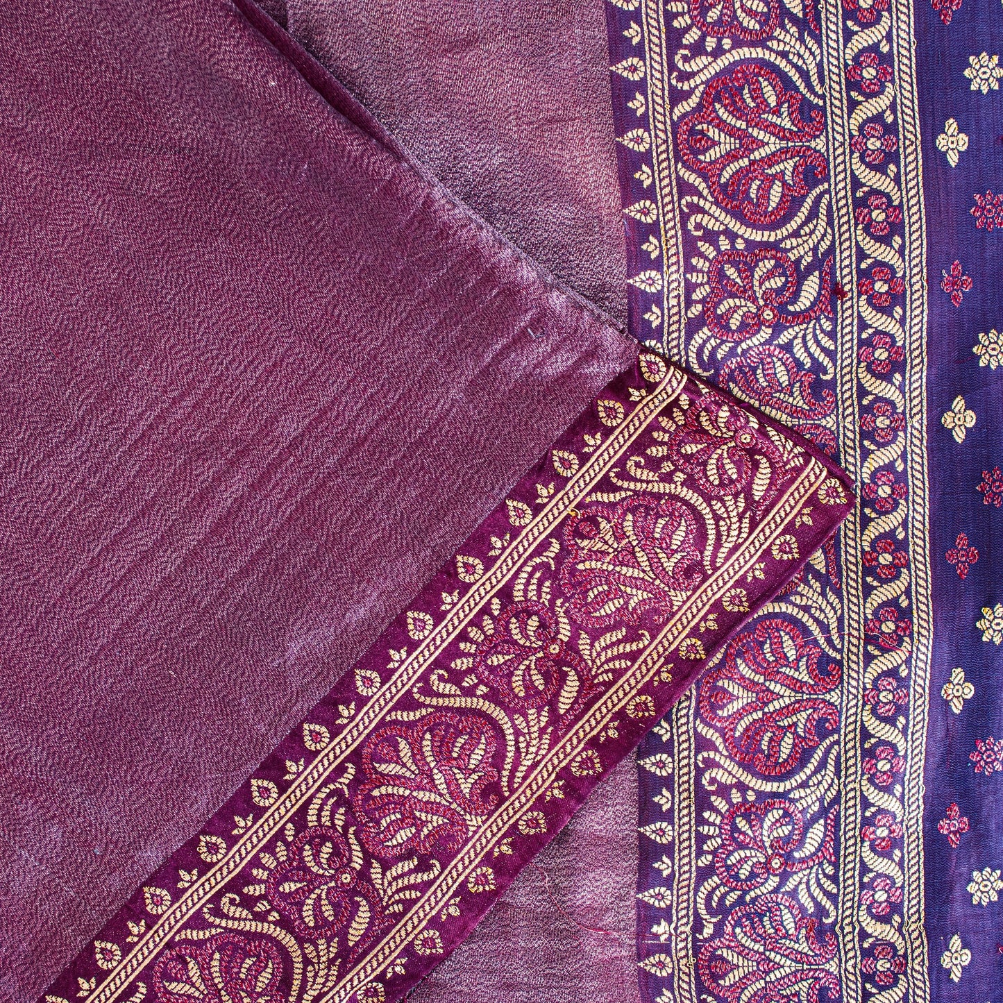 Sanskriti Vintage Purple Saree With Blouse Pc 100% Pure Silk Saree Brocade Woven 5.5+Yd Craft Fabric Create-Floral Dresses, Kaftan, Skirts