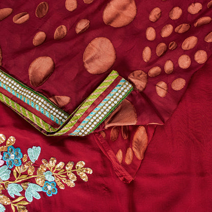Sanskriti Vintage Red Saree With Blouse Piece 100% Pure Georgette Silk Saree 6+Yd Craft Fabric Hand Beaded Zardozi Dabka Rhinestone