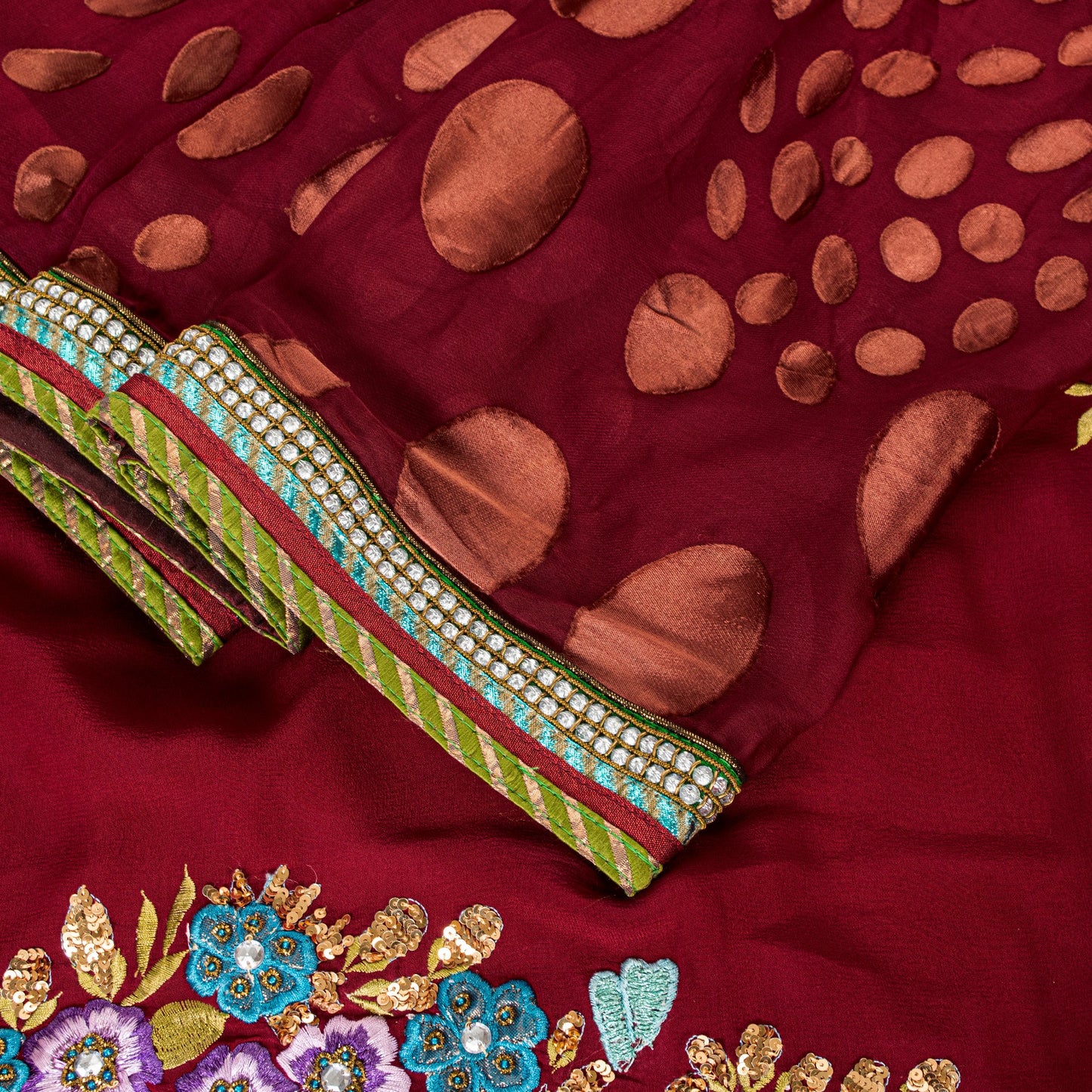 Sanskriti Vintage Red Saree With Blouse Piece 100% Pure Georgette Silk Saree 6+Yd Craft Fabric Hand Beaded Zardozi Dabka Rhinestone