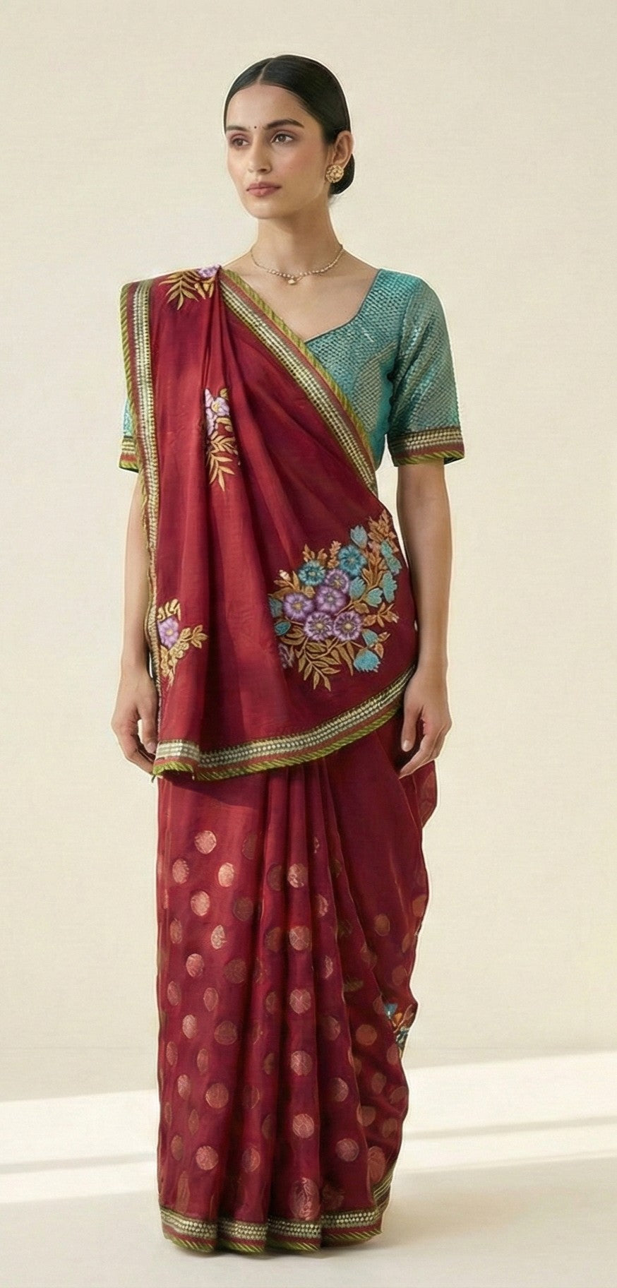 Sanskriti Vintage Red Saree With Blouse Piece 100% Pure Georgette Silk Saree 6+Yd Craft Fabric Hand Beaded Zardozi Dabka Rhinestone