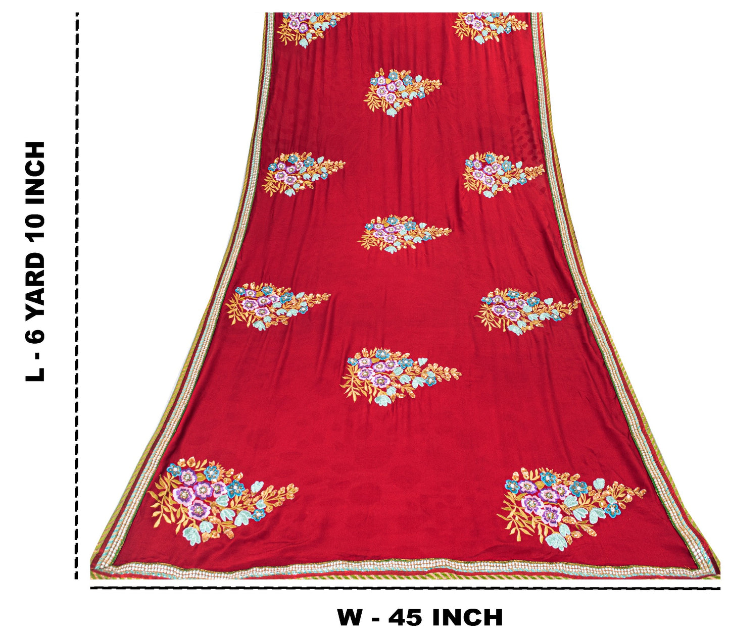 Sanskriti Vintage Red Saree With Blouse Piece 100% Pure Georgette Silk Saree 6+Yd Craft Fabric Hand Beaded Zardozi Dabka Rhinestone