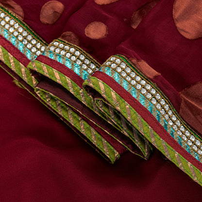 Sanskriti Vintage Red Saree With Blouse Piece 100% Pure Georgette Silk Saree 6+Yd Craft Fabric Hand Beaded Zardozi Dabka Rhinestone