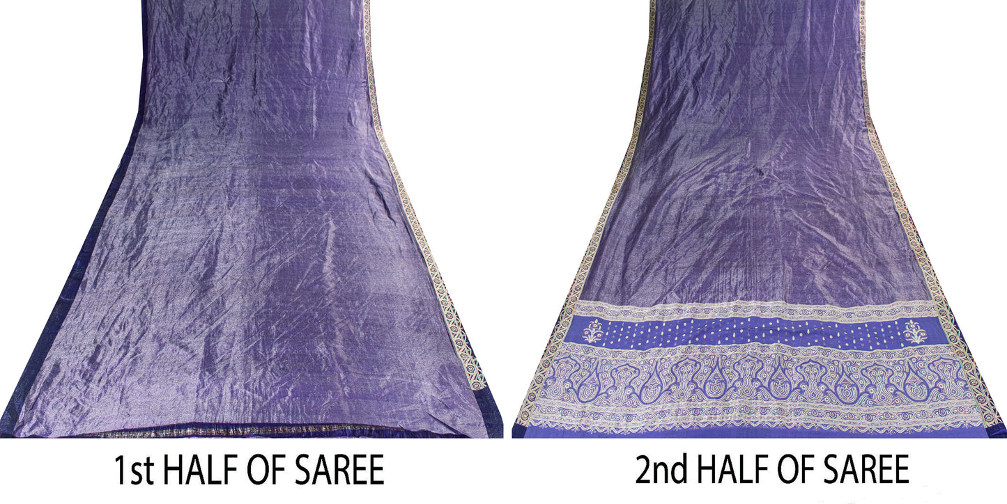 Sanskriti Vintage Purple Pure Silk Saree Brocade Woven 5.5+YD Fabric Blouse Pc