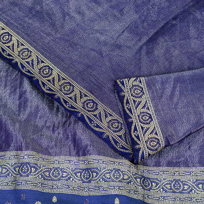 Sanskriti Vintage Purple Pure Silk Saree Brocade Woven 5.5+YD Fabric Blouse Pc