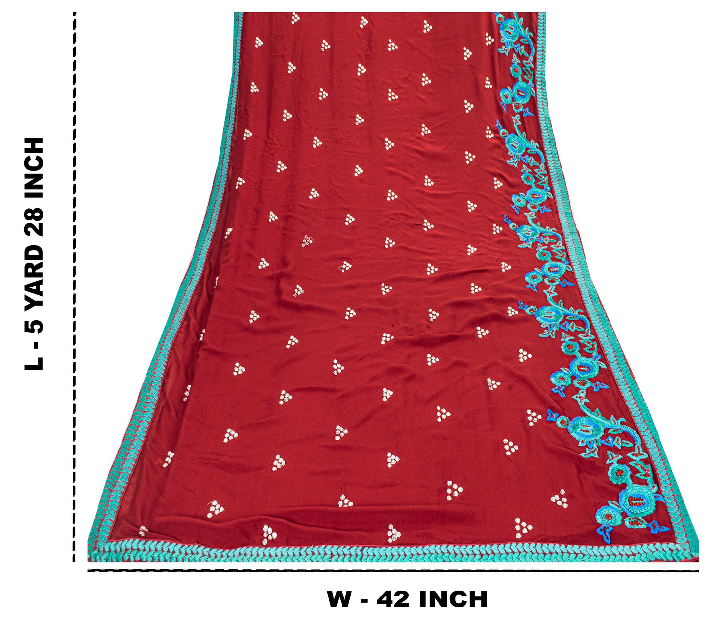 Sanskriti Vintage Red Pure Georgette Saree Hand Bead 5.5YD Fabric With Blouse Pc