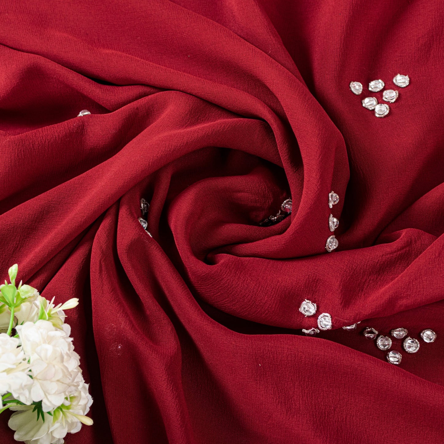 Sanskriti Vintage Red Pure Georgette Saree Hand Bead 5.5YD Fabric With Blouse Pc