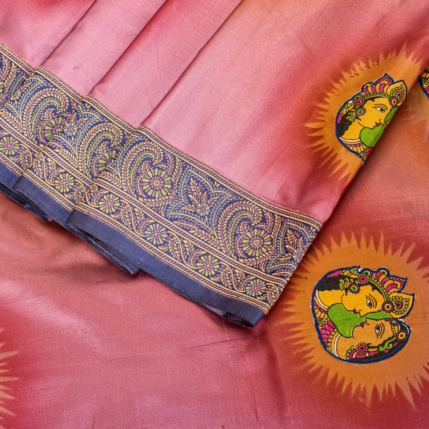Sanskriti Vintage Pink Pure Silk Saree Handwoven Print Patch 5+YD Craft BlousePc
