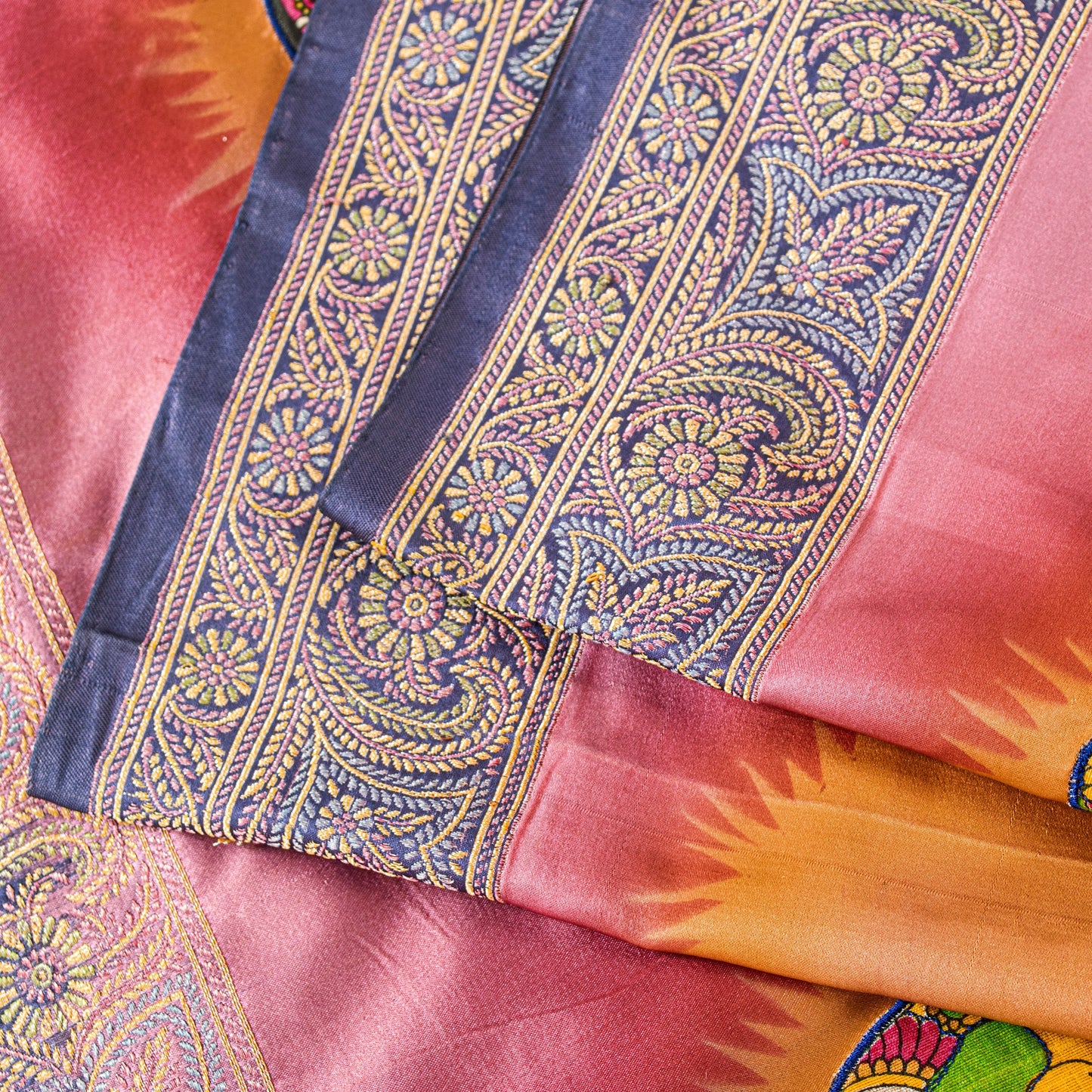 Sanskriti Vintage Pink Pure Silk Saree Handwoven Print Patch 5+YD Craft BlousePc